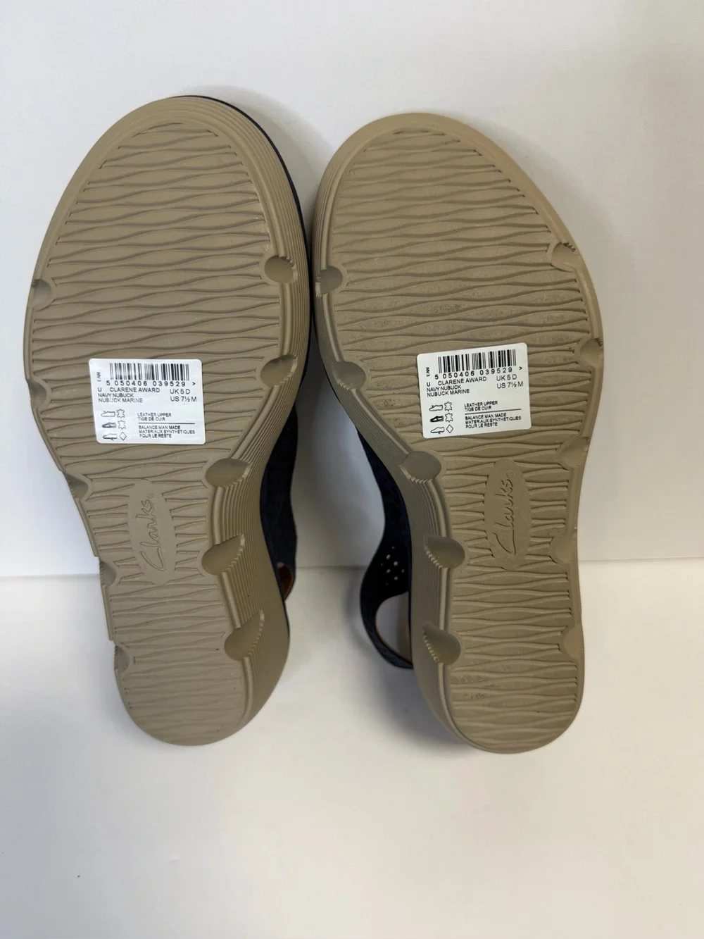 Clarks – Clarene Award, Navy Nubuck Wedge Sandal. New in Original Box. Size 7.5M